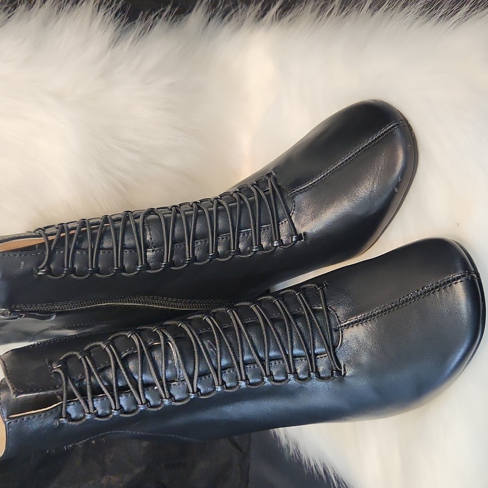 Vero Cuoio Vintage Black Leather Lace Up Boots Size 7.5 - Picture 9 of 9